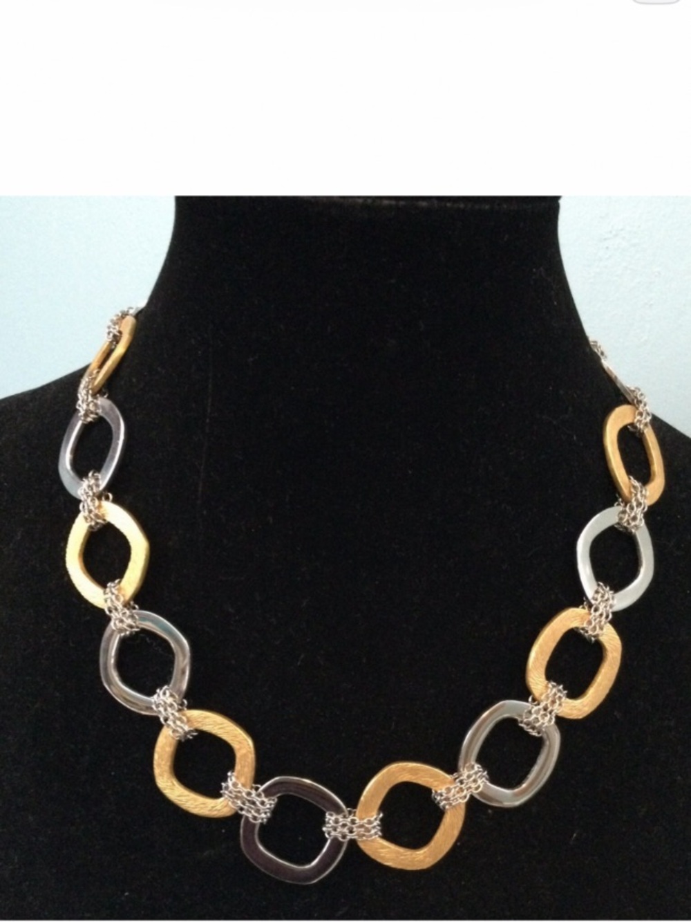 Steel By Design QVC Necklace Gold & Silver Tone Stainless Steel Square Links